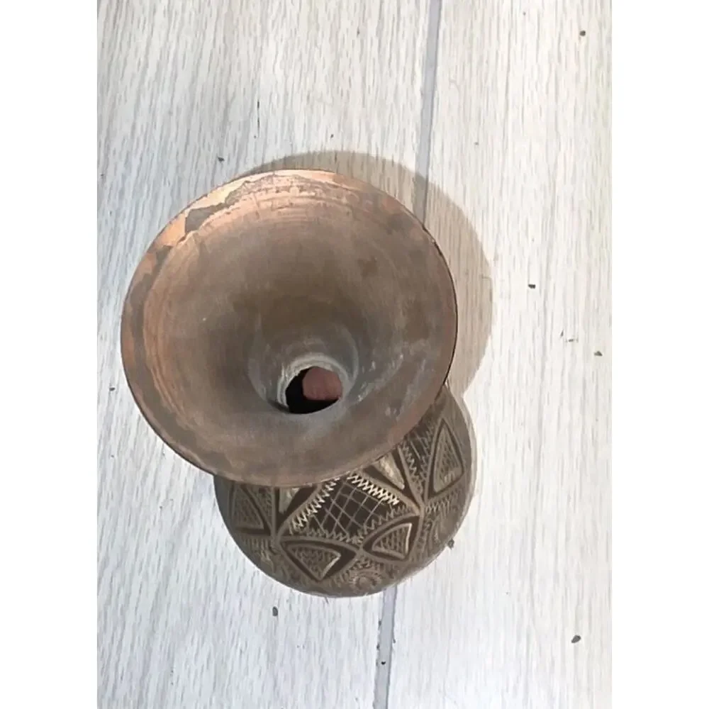 Vintage Copper Vase Hand Etched Engraved 6